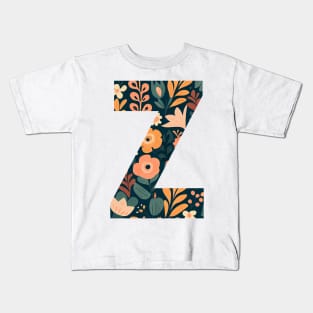 Whimsical Floral Letter Z Kids T-Shirt